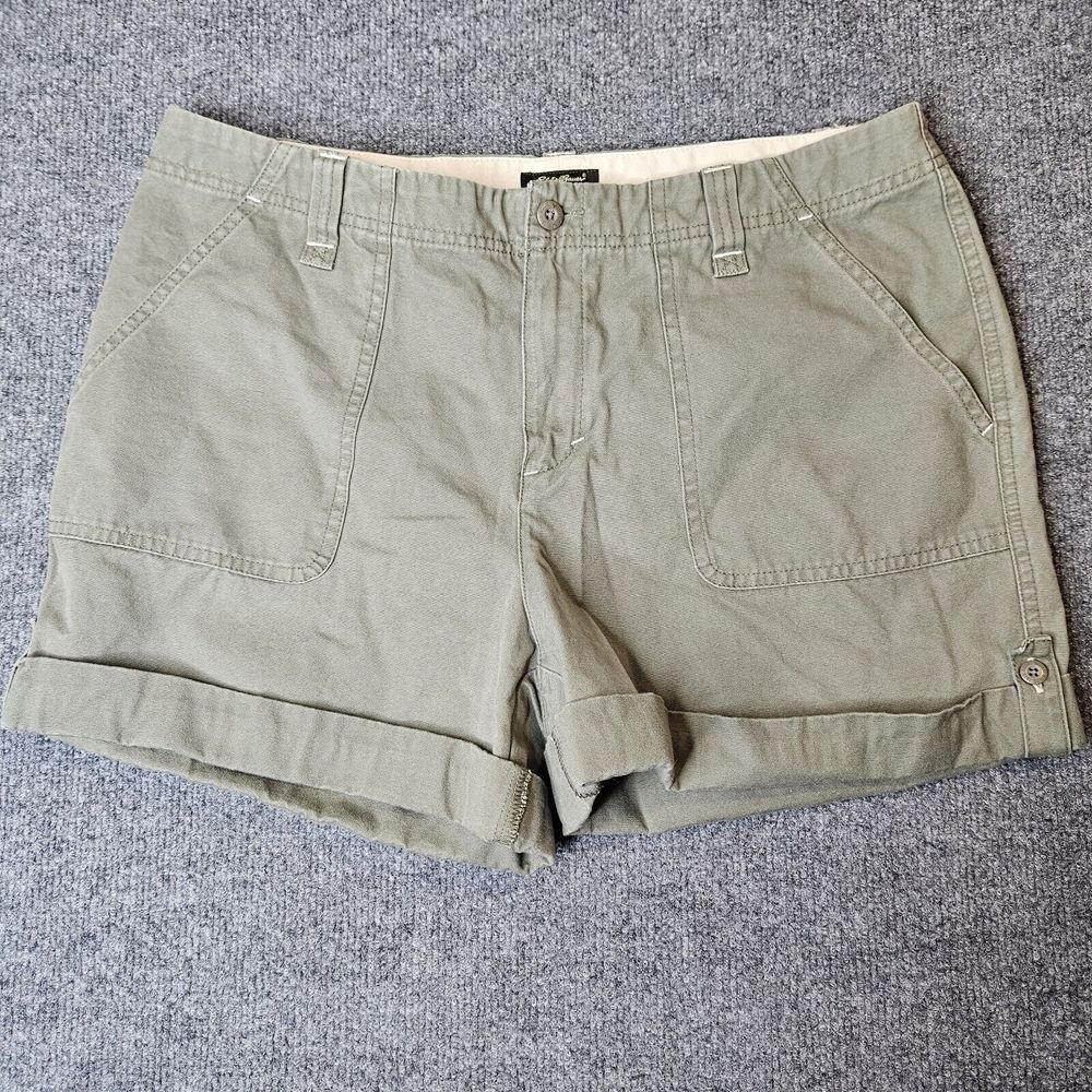 Eddie Bauer Women's Hiking Khaki Shorts Outdoors Travel Camping Size 12 Green